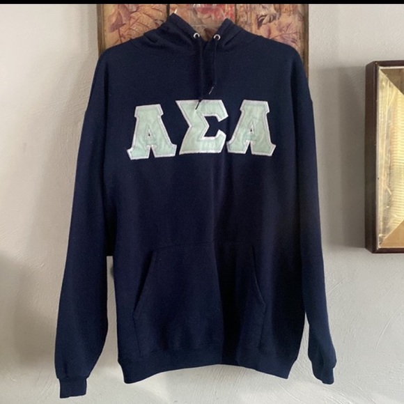 ASA ALPHA SIGMA ALPHA SORORITY GREEK LETTERS STRETCH NAVY HOODIE SWEATSHIRT - Picture 8 of 15